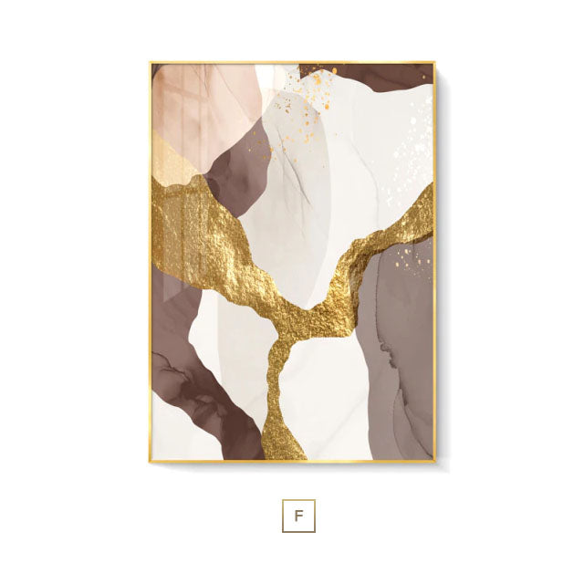 Modern Nordic Abstract Golden Brown Beige Color Block Wall Art Fine Art Canvas Prints Pictures For Luxury Living Room Dining Room Home Office Decor