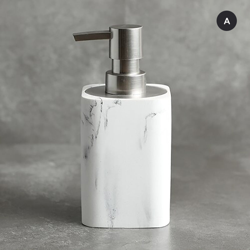 Modern White Faux Marble Bathroom Accessories Sets Liquid Soap Dispenser Mouthwash Tumbler Toothbrush Holder Box For Cotton Swabs