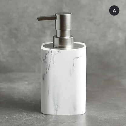 Modern White Faux Marble Bathroom Accessories Sets Liquid Soap Dispenser Mouthwash Tumbler Toothbrush Holder Box For Cotton Swabs