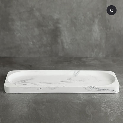 Modern White Faux Marble Bathroom Accessories Sets Liquid Soap Dispenser Mouthwash Tumbler Toothbrush Holder Box For Cotton Swabs