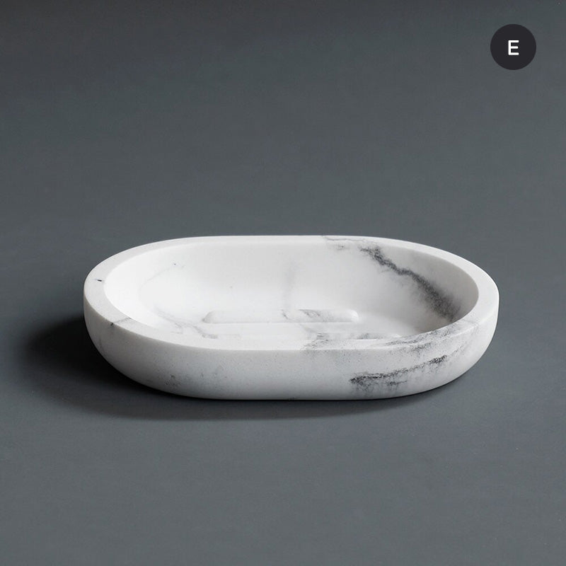 Modern White Faux Marble Bathroom Accessories Sets Liquid Soap Dispenser Mouthwash Tumbler Toothbrush Holder Box For Cotton Swabs
