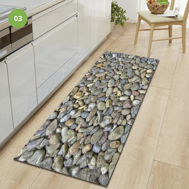 Non-Slip Kitchen Floor Pebble Mat 3D Effect Printed Anti-Slip Kitchen Floor Mat Water Absorbent Mat For Kitchen Gym Exercise Mat