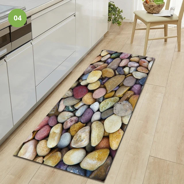 Non-Slip Kitchen Floor Pebble Mat 3D Effect Printed Anti-Slip Kitchen Floor Mat Water Absorbent Mat For Kitchen Gym Exercise Mat