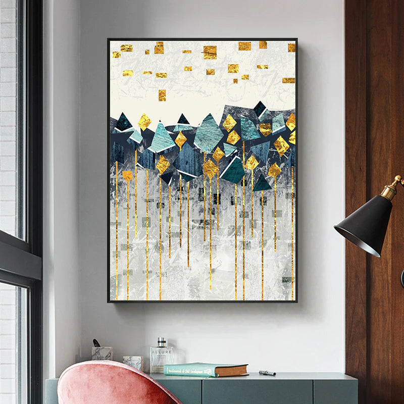 Nordic Abstract Golden Sun Landscape Wall Art Fine Art Canvas Prints Modern Scandinavian Geometric Mountain Pictures For Living Room Home Office Decor