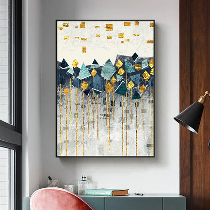 Nordic Abstract Golden Sun Landscape Wall Art Fine Art Canvas Prints Modern Scandinavian Geometric Mountain Pictures For Living Room Home Office Decor
