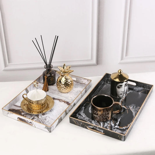 Nordic Style Decor Marble Serving Tray For Teacups Flowerpot Jewelry Tray Ornament Display Glamorous Design Interior Decor Coffee Table Decoration