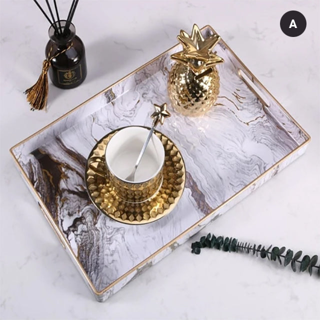 Nordic Style Decor Marble Serving Tray For Teacups Flowerpot Jewelry Tray Ornament Display Glamorous Design Interior Decor Coffee Table Decoration