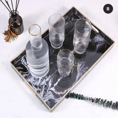 Nordic Style Decor Marble Serving Tray For Teacups Flowerpot Jewelry Tray Ornament Display Glamorous Design Interior Decor Coffee Table Decoration