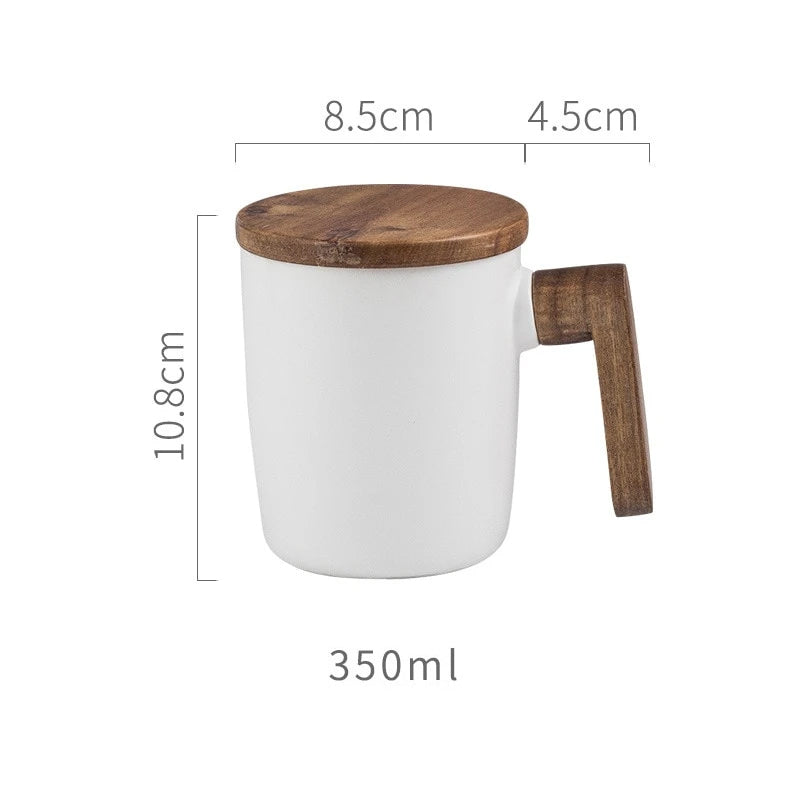 Nordic Coffee Cup Ceramic With Wooden Handle + Cover Scandinavian Retro Design Coffee Mug Gift Box Set For Coffee Lovers