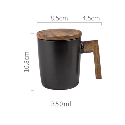 Nordic Coffee Cup Ceramic With Wooden Handle + Cover Scandinavian Retro Design Coffee Mug Gift Box Set For Coffee Lovers