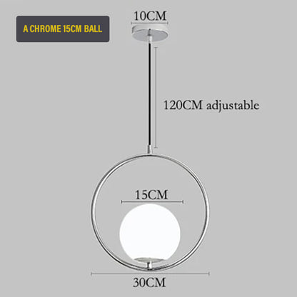 Nordic Glass Sphere LED Pendant Lamp Modern Suspended Glass Ball Designer Ceiling Light For Living Room Dining Room In Black Chrome or Brass