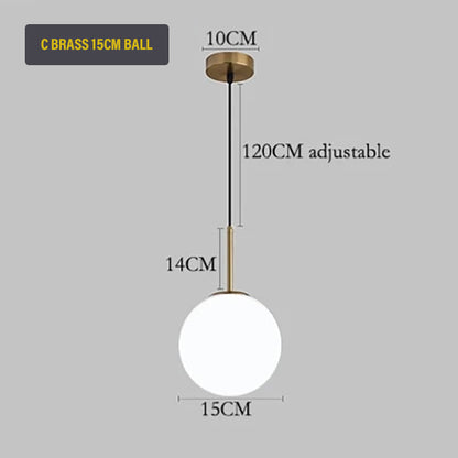 Nordic Glass Sphere LED Pendant Lamp Modern Suspended Glass Ball Designer Ceiling Light For Living Room Dining Room In Black Chrome or Brass