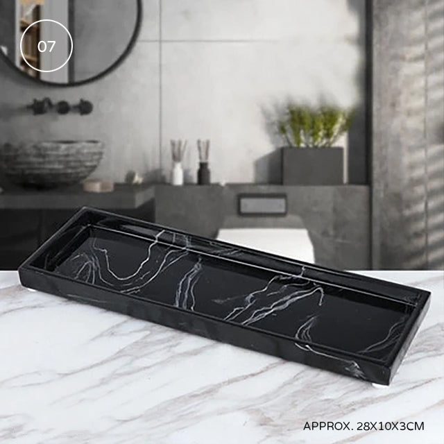 Nordic Marble Design Bathroom Storage Tray For Soap Dispenser Tissue Box Cosmetics Jewelry etc Black White Accessories For Luxury Hotel Home Office Washroom