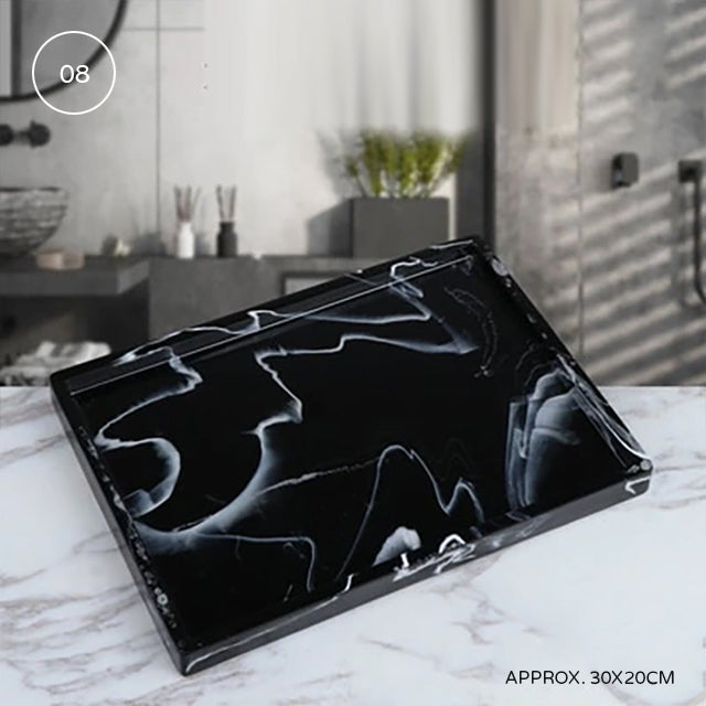 Nordic Marble Design Bathroom Storage Tray For Soap Dispenser Tissue Box Cosmetics Jewelry etc Black White Accessories For Luxury Hotel Home Office Washroom