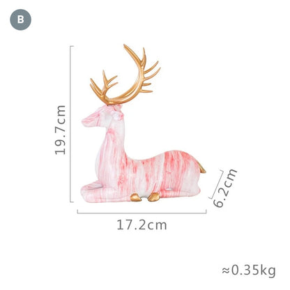 Nordic Style Marble Deer With Golden Antlers Ornamental Resin Crafted Figurines For Coffee Table Windowsill Fireplace Mantelpiece Modern Home Decor