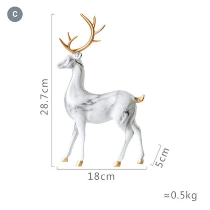 Nordic Style Marble Deer With Golden Antlers Ornamental Resin Crafted Figurines For Coffee Table Windowsill Fireplace Mantelpiece Modern Home Decor