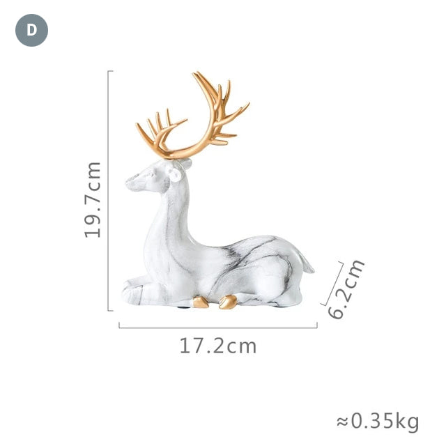 Nordic Style Marble Deer With Golden Antlers Ornamental Resin Crafted Figurines For Coffee Table Windowsill Fireplace Mantelpiece Modern Home Decor