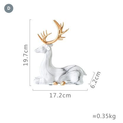 Nordic Style Marble Deer With Golden Antlers Ornamental Resin Crafted Figurines For Coffee Table Windowsill Fireplace Mantelpiece Modern Home Decor
