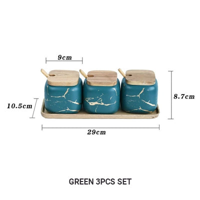 Nordic Style Marble Patterned Ceramic Kitchen Storage Jars Serving Pots With Wooden Lid Creative Stylish Kitchen Accessories Modern Home Decor