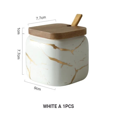 Nordic Style Marble Patterned Ceramic Kitchen Storage Jars Serving Pots With Wooden Lid Creative Stylish Kitchen Accessories Modern Home Decor