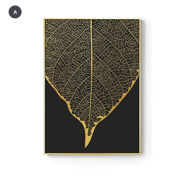 Nordic Tropical Golden Leaves Wall Art Modern Creative Fine Art Canvas Prints Minimalist Botanical Pictures For Luxury Living Room Salon Wall Art Decor