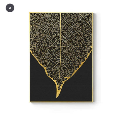 Nordic Tropical Golden Leaves Wall Art Modern Creative Fine Art Canvas Prints Minimalist Botanical Pictures For Luxury Living Room Salon Wall Art Decor