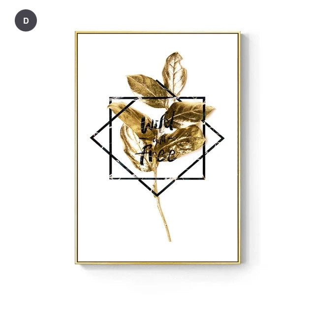Nordic Tropical Golden Leaves Wall Art Modern Creative Fine Art Canvas Prints Minimalist Botanical Pictures For Luxury Living Room Salon Wall Art Decor