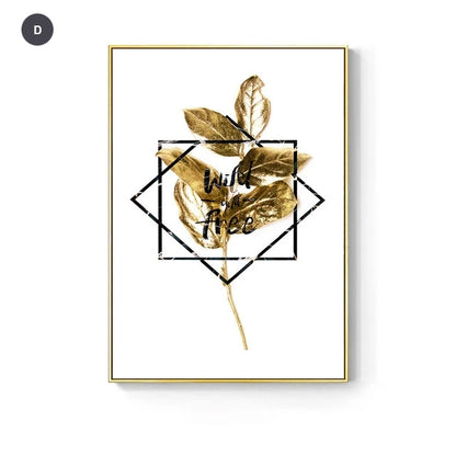 Nordic Tropical Golden Leaves Wall Art Modern Creative Fine Art Canvas Prints Minimalist Botanical Pictures For Luxury Living Room Salon Wall Art Decor