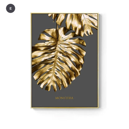 Nordic Tropical Golden Leaves Wall Art Modern Creative Fine Art Canvas Prints Minimalist Botanical Pictures For Luxury Living Room Salon Wall Art Decor