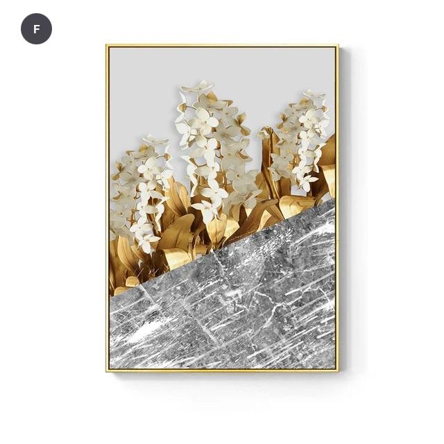 Nordic Tropical Golden Leaves Wall Art Modern Creative Fine Art Canvas Prints Minimalist Botanical Pictures For Luxury Living Room Salon Wall Art Decor