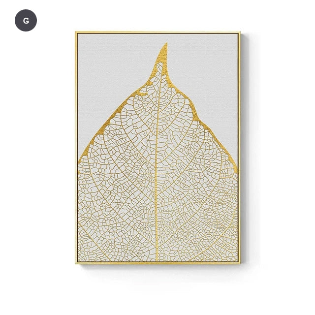 Nordic Tropical Golden Leaves Wall Art Modern Creative Fine Art Canvas Prints Minimalist Botanical Pictures For Luxury Living Room Salon Wall Art Decor