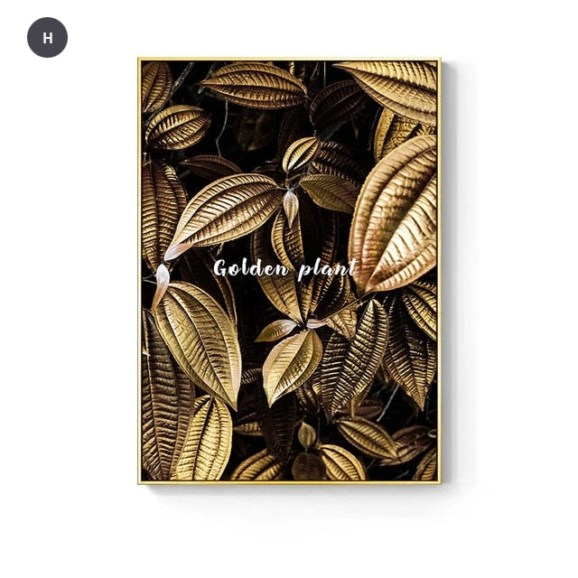 Nordic Tropical Golden Leaves Wall Art Modern Creative Fine Art Canvas Prints Minimalist Botanical Pictures For Luxury Living Room Salon Wall Art Decor