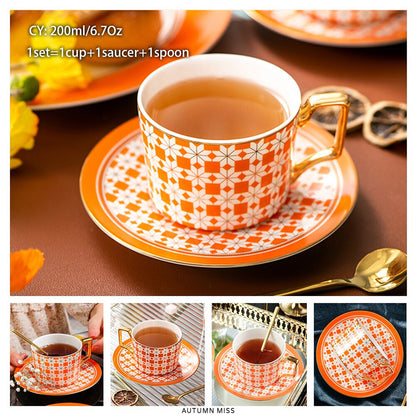 Premium Royal Classic Bone China Teacup Set With Saucer Spoon Luxury Regal Classic Retro Vintage Tea Cups For Kitchen Teaware Teacups 200ml