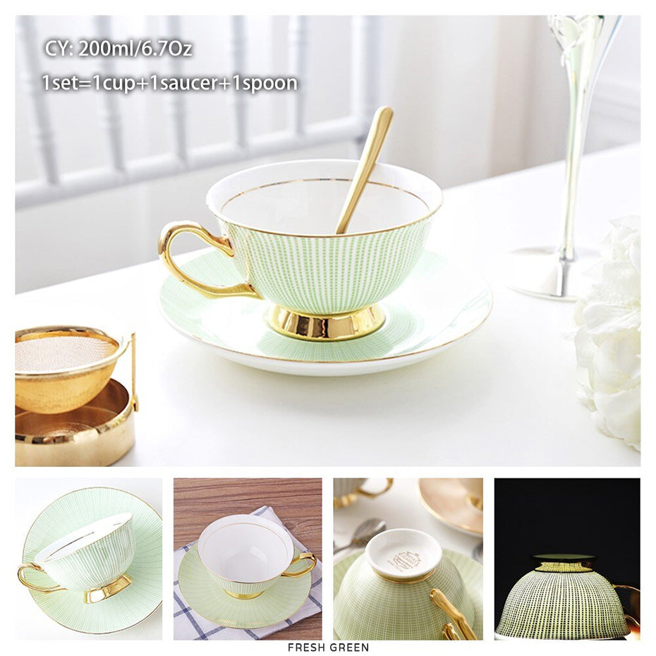 Premium Royal Classic Bone China Teacup Set With Saucer Spoon Luxury Regal Classic Retro Vintage Tea Cups For Kitchen Teaware Teacups 200ml