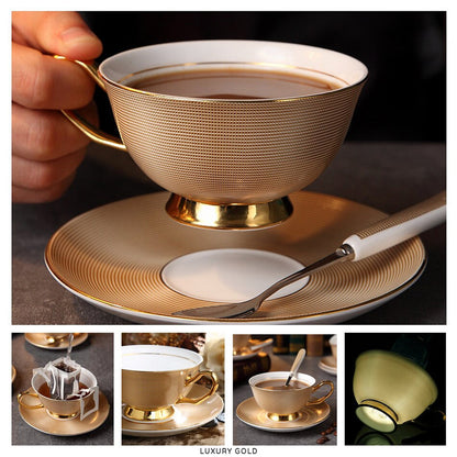 Premium Royal Classic Bone China Teacup Set With Saucer Spoon Luxury Regal Classic Retro Vintage Tea Cups For Kitchen Teaware Teacups 200ml