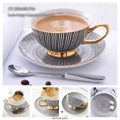 Premium Royal Classic Bone China Teacup Set With Saucer Spoon Luxury Regal Classic Retro Vintage Tea Cups For Kitchen Teaware Teacups 200ml