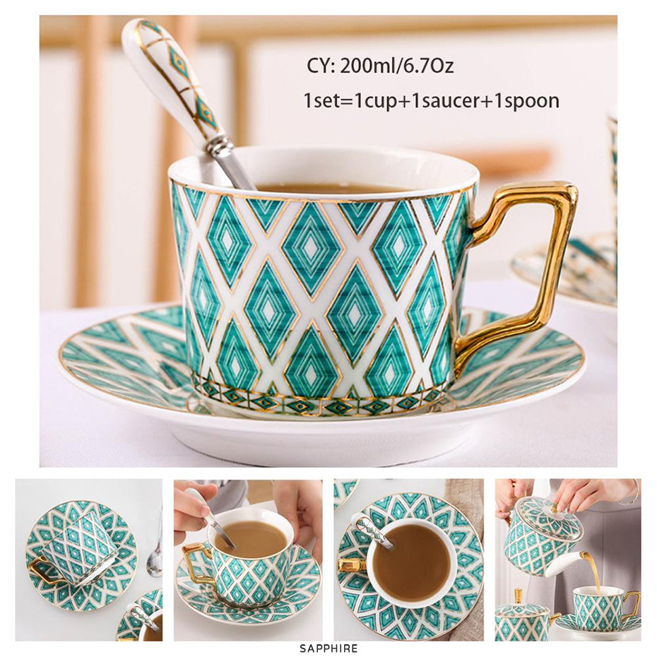 Premium Royal Classic Bone China Teacup Set With Saucer Spoon Luxury Regal Classic Retro Vintage Tea Cups For Kitchen Teaware Teacups 200ml