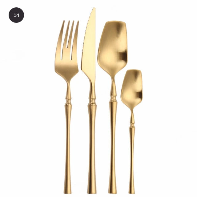  Premium Gold Cutlery Set High Quality Stainless Steel Knife Fork Spoon Sets For Dinner Table Gift Wedding Party Modern Luxury Dinnerware Essentials