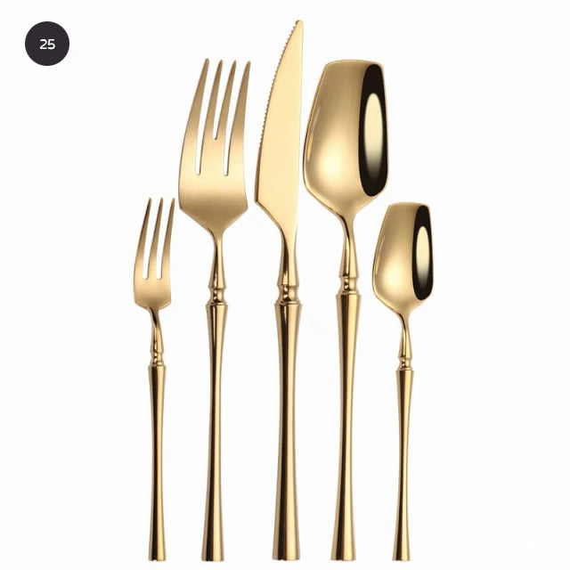  Premium Gold Cutlery Set High Quality Stainless Steel Knife Fork Spoon Sets For Dinner Table Gift Wedding Party Modern Luxury Dinnerware Essentials