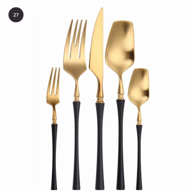  Premium Gold Cutlery Set High Quality Stainless Steel Knife Fork Spoon Sets For Dinner Table Gift Wedding Party Modern Luxury Dinnerware Essentials