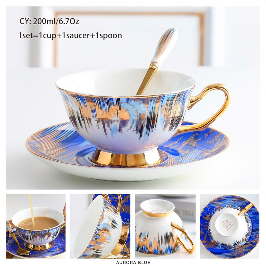 Premium Royal Classic Bone China Teacup Set With Saucer Spoon Luxury Regal Classic Retro Vintage Tea Cups For Kitchen Teaware Teacups 200ml