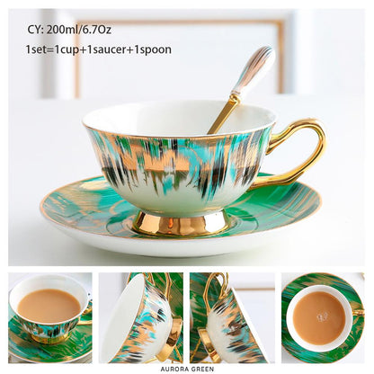 Premium Royal Classic Bone China Teacup Set With Saucer Spoon Luxury Regal Classic Retro Vintage Tea Cups For Kitchen Teaware Teacups 200ml