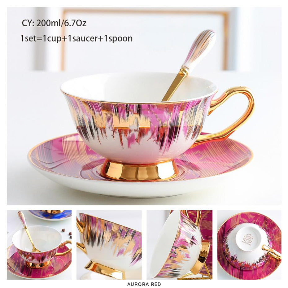 Premium Royal Classic Bone China Teacup Set With Saucer Spoon Luxury Regal Classic Retro Vintage Tea Cups For Kitchen Teaware Teacups 200ml
