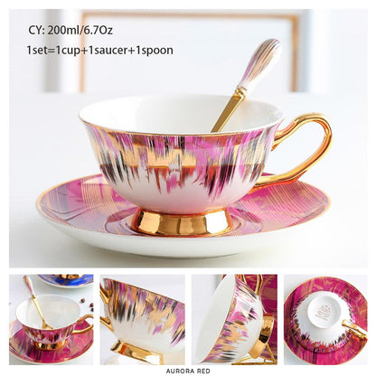 Premium Royal Classic Bone China Teacup Set With Saucer Spoon Luxury Regal Classic Retro Vintage Tea Cups For Kitchen Teaware Teacups 200ml