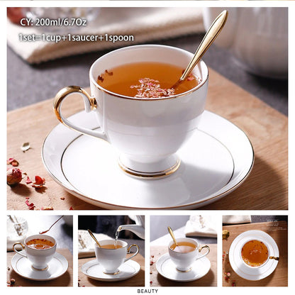 Premium Royal Classic Bone China Teacup Set With Saucer Spoon Luxury Regal Classic Retro Vintage Tea Cups For Kitchen Teaware Teacups 200ml