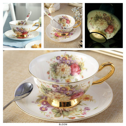 Premium Royal Classic Bone China Teacup Set With Saucer Spoon Luxury Regal Classic Retro Vintage Tea Cups For Kitchen Teaware Teacups 200ml