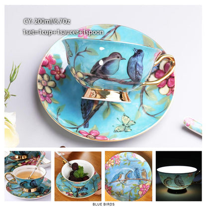 Premium Royal Classic Bone China Teacup Set With Saucer Spoon Luxury Regal Classic Retro Vintage Tea Cups For Kitchen Teaware Teacups 200ml