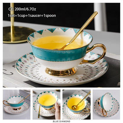 Premium Royal Classic Bone China Teacup Set With Saucer Spoon Luxury Regal Classic Retro Vintage Tea Cups For Kitchen Teaware Teacups 200ml