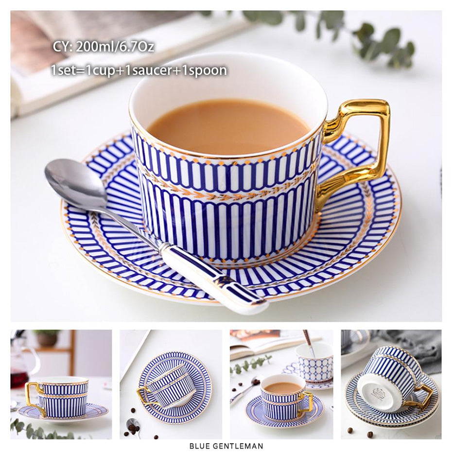 Premium Royal Classic Bone China Teacup Set With Saucer Spoon Luxury Regal Classic Retro Vintage Tea Cups For Kitchen Teaware Teacups 200ml