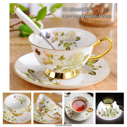 Premium Royal Classic Bone China Teacup Set With Saucer Spoon Luxury Regal Classic Retro Vintage Tea Cups For Kitchen Teaware Teacups 200ml